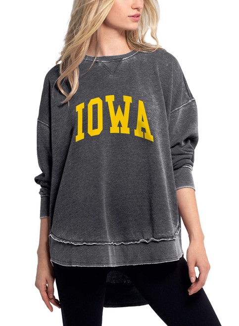 chicka-d NCAA Iowa Hawkeyes Womens Burnout Fleece Sweatshirt, Charcoal, Large (480_TC_CA)