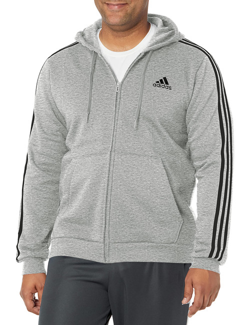 adidas mens Essentials Fleece 3-stripes Full-zip Hoodie Jacket, Medium Grey Heather, Large US