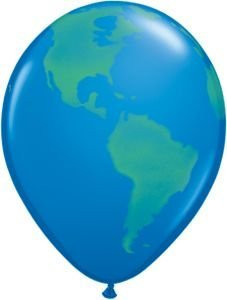 Qualatex 16" Round Globe Balloons, Green on Dark Blue - Pack of 20
