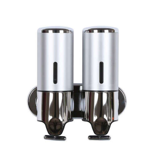 Soap Dispenser Bathroom Double-Head Stainless Steel Plastic Soap Dispenser Cosmetic Bottle Hand Bottle Shampoo Shower Gel Lotion Dispenser 1000ml Kitchen Soap Dispenser (Color : Silver)