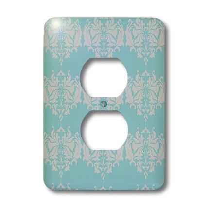 3dRose LSP_44152_6 Gray On Light Blue Damask Pattern Outlet Cover