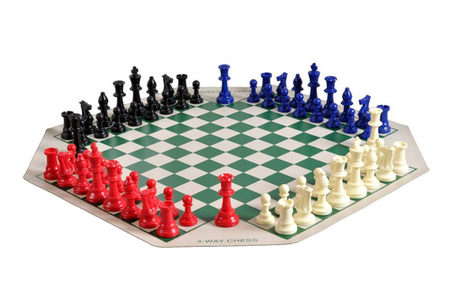 The House of Staunton Four Player Chess Set Combination - Triple Weighted Regulation Colored Chess Pieces, Four Player Vinyl Chess Board