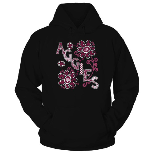 FanPrint Texas A&M Aggies Hoodie - Team Name Flower - If32-Ic32-Ds45 - Hoodie/Black / 3XL