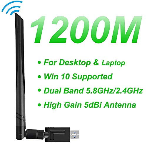 USB 3.0 Wireless Network Adapter Card for Desktop, 1200Mbps USB WiFi Adapter Dual Band 5.8GHz/2.4GHz 5dBi External Antennas Supports Windows XP/Vista/ 7/8.1/10,Mac OS X 10.5-10.13