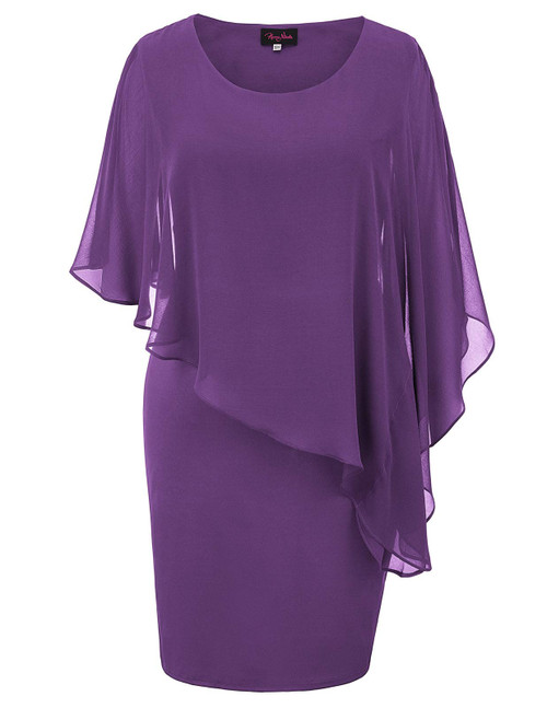 Hanna Nikole Women's Plus Size Short Chiffon Poncho Dress 18W Purple