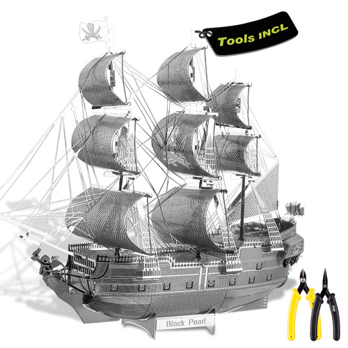 Piececool 3D Puzzles for Adults, Black Pearl Pirate Ship Model Kits with DIY Tools for Beginners, Watercraft Metal Model Building Kit for Family Time, Best Gifts