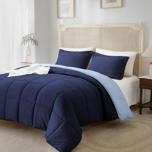 satisomnia King Size Comforter Set Blue, Lightweight King Comforter Bed Sets, 3 Pieces Down Alternative Bedding Comforter Set with 2 Pillow Shams