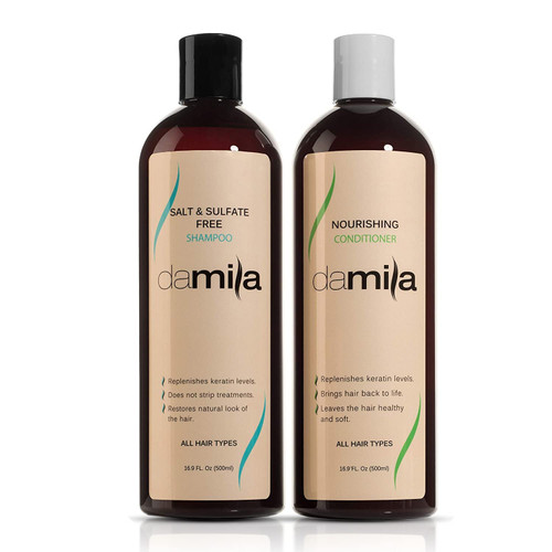 Damila Salt & Sulfate Free Shampoo & Conditioner for Keratin and Color Treated Hair - Professional Keratin Value Pack for Damaged, Frizzy, Curly, Dry & Thin Hair - Shampoo Sin Sal - 16.9 Fl Oz Damila Salt & Sulfate Free Shampoo & Conditioner for Keratin and Color Treated Hair - Professional Keratin Value Pack for Damaged, Frizzy, Curly, Dry & Thin Hair - Shampoo Sin Sal - 16.9 Fl Oz