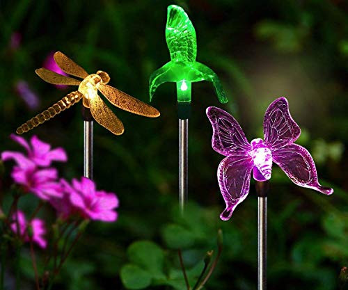 HORING Solar Stake Lights Outdoor - 3 PCS Multi-Color Changing LED Garden Lights Dragonfly, Butterfly & Hummingbird, Solar Garden Lights Decorative Path, Yard, Lawn, Patio, Garden HORING Solar Stake Lights Outdoor - 3 PCS Multi-Color Changing LED Garden Lights Dragonfly, Butterfly & Hummingbird, Solar Garden Lights Decorative Path, Yard, Lawn, Patio, Garden