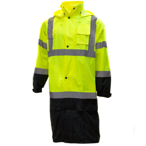 RK Class 3 Rainwear Reflective Hi-Viz Black Bottom Long Rain Coat RC-CLA3-LM22 (3XL, Lime)