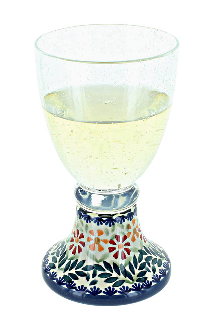 Blue Rose Polish Pottery Garden Bouquet Wine Glass
