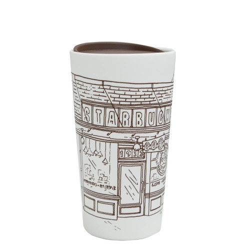 The First Starbucks Coffee Store Pike Place Storefront Soft Touch Ceramic Travel Mug, 12 oz The First Starbucks Coffee Store Pike Place Storefront Soft Touch Ceramic Travel Mug, 12 oz