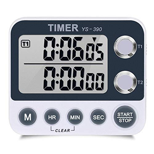 FCXJTU Digital Dual Kitchen Timer, Dual Count UP/Down Timer, Cooking Timer, Stopwatch, Large Display, Adjustable Volume Alarm and Flashing Light with Magnetic Back, Stand, Battery Included (White)