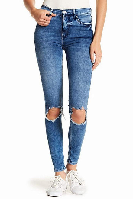 Free People Womens Destroyed High Rise Cropped Jeans Blue 26