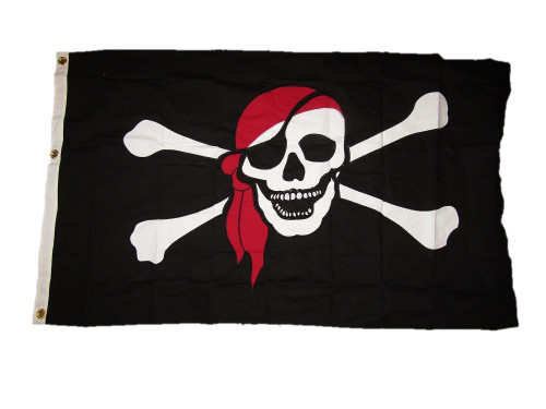 AES 3x5 Embroidered Sewn Jolly Roger Red Hat Pirate Cotton Flag 3'x5' (100% Cotton)