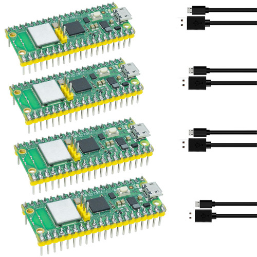 SuziePi 4Pack Raspberry Pi Pico W with Pre-Soldered Headers, Raspberry Pi RP2040 Chip, Wi-Fi Wireless Connectivity, Pico WH with 4Pcs USB Cables