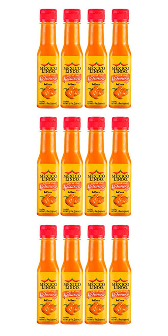 Mexico Lindo Red Habanero Hot Sauce | Real Red Habanero Chili Pepper | 78,200 Scoville Level | Enjoy with Mexican Food, Seafood & Pasta | 4.5 Fl Oz Bottle (Pack of 12)