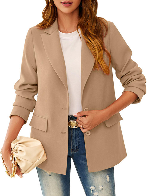 BZB Women's Casual Blazers Long Sleeve Lapel Button Open Front Work Office Blazer Jackets Suit Light Khaki BZB Women's Casual Blazers Long Sleeve Lapel Button Open Front Work Office Blazer Jackets Suit Light Khaki