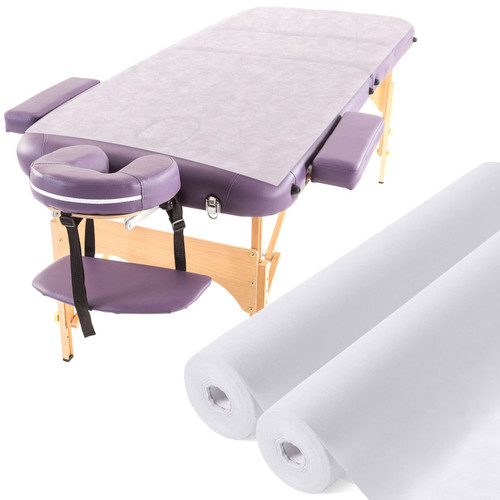 2 Rolls 100 Sheets Disposable Massage Table Paper Roll 32" x 71" Bed Roll Non-Woven Spa Bed Sheets Exam Table Sheets Table Paper Covers for Massage Spa Beauty Salon Waxing Exam Tables (White)