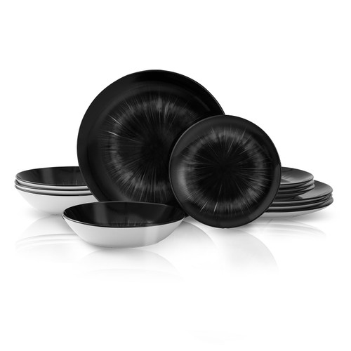 Bestone 12 Piece Round Kitchen Dinnerware Set,Plates and Bowls sets,Dishes, Dinner Salad Dessert Plates, Cereal Bowls Set,Dish Set?Plates and Bowls,Service for 4, Chip Resistant Porcelain, Black