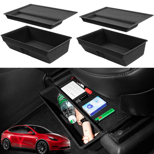 Motrobe 2PCS Model Y Under Seat Storage Tray Driver Passenger Underseat Hidden Organizer Box 2020-2023 Model Y