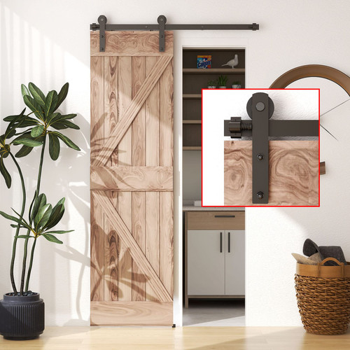 TSMST 4FT Sliding Barn Door Hardware kit, Seamless Rail Barn Door Track for Single Door, Easy to Assemble, Smoothly and Quietly, Fit 24" Wide Door Panel,I Shape Hanger