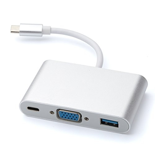 Junmin USB Type C to VGA Hub USB-C to VGA 3-in-1 Adapter with USB 3.0 and USB-C Recharging Port for Apple MacBook Chromebook Pixel