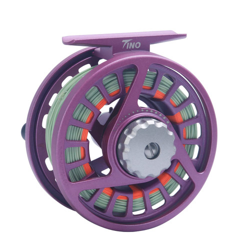Maxcatch Tino Fly Fishing Reel (3/4wt 5/6wt 7/8wt) and Pre-Loaded Fly Reel with Line Combot (Reel with Line Pre-Loaded (Purple), 7/8wt)
