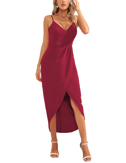 CMZ2005 Women's Sexy V Neck Backless Maxi Dress Sleeveless Spaghetti Straps Cocktail Party Dresses 71729 (M, Purplish Red)