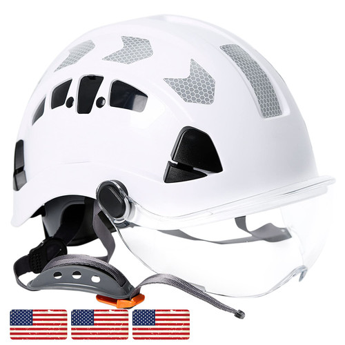 AOLAMEGS Construction Hard Hat with Visor - White Vented Hard Hats Construction OSHA Approved, ANSI Z89.1 ABS Safety Helmet?Adjustable Hardhats for Men Women Adult, 6pt Suspension with Chin Strap