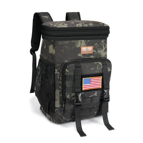 Expandable Backpack Cooler, Waterproof Insulated Soft Coolers Backpack, Leakpoof Heavy Ice Chest Tactical Backpack for Men Adults Daytrip Camping Beach Travel,30L,Black Camo