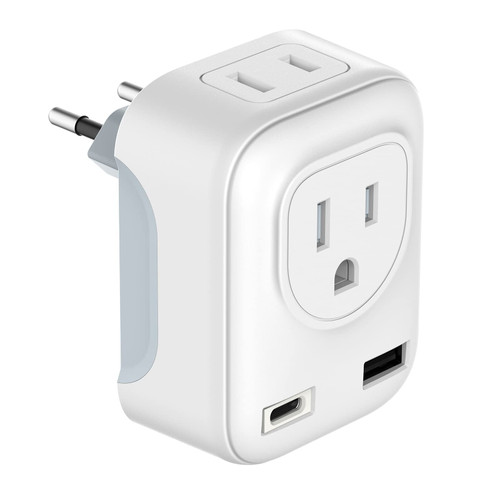 European Travel Plug Adapter with 1 USB,Type C,2 American Outlets International Power Adaptor for EU Italy Spain France Germany Greece Israel European Travel Plug Adapter with 1 USB,Type C,2 American Outlets International Power Adaptor for EU Italy Spain France Germany Greece Israel
