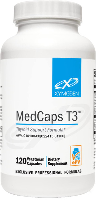 XYMOGEN MedCaps T3 - Thyroid Support Formula with Vitamins + Herbs - Selenium, Zinc, Vitamin E + C, Ashwagandha, Guggul Extract, and Iodine Supplement (120 Capsules)