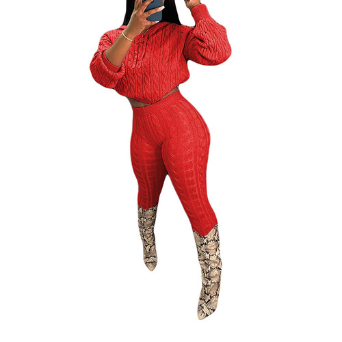 Women's 2 Piece Sweater Sets Casual Outfit Solid Color Long Sleeve Hooded Pullover Crop Top and High Waist Pants Sweatsuit