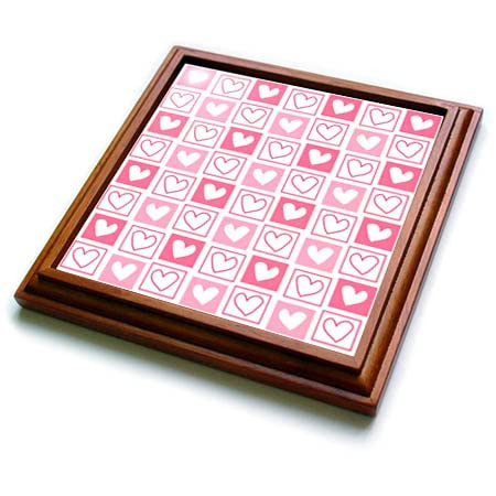3dRose Anne Marie Baugh - Patterns - Cute Pink Hearts in Squares Pattern - Trivets (trv_355653_1)