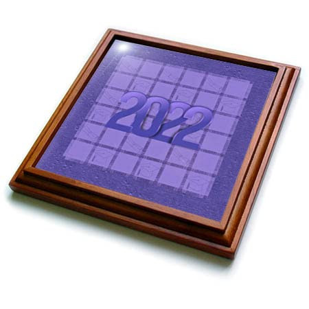 3dRose Image of 2022, Cap and Diploma in Squares Design, Purple - Trivets (trv_355154_1)