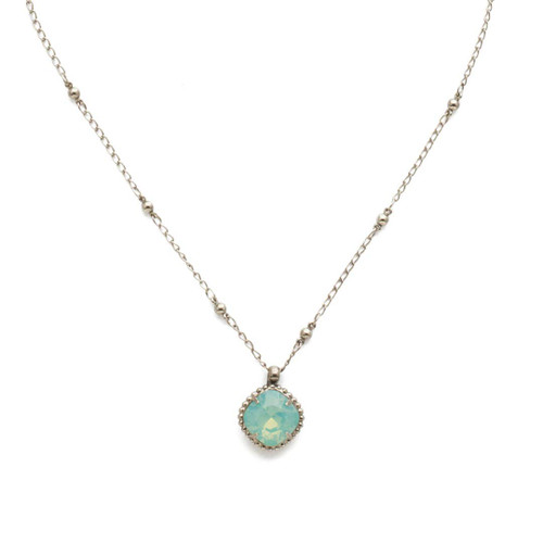 Sorrelli Essentials Cushion-Cut Solitaire Pendant Necklace, Antique Silver-Tone Finish, Pacific Opal