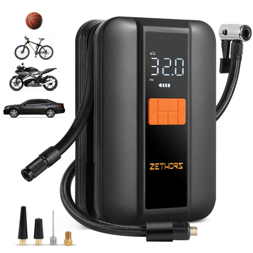 Zethors Tire Inflator Portable Air Compressor Cordless Tire Pump 150PSI Auto Air Pump with Auto-Shutoff Function?with LED Lights & Digital Screen Air Pump for Cars, Motorcycles, E-Bikes, Balls