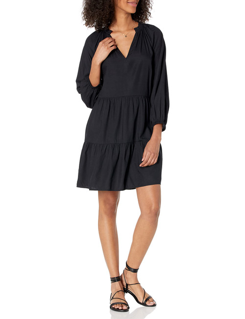 The Drop Women's @caralynmirand Ruffle-Neck Tiered Mini Dress, Black, 2X, Plus Size