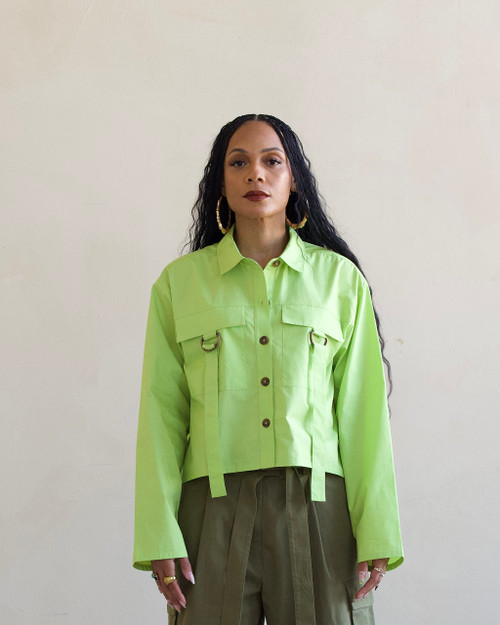 The Drop Women's Green Glow Cropped Shirt Jacket by @thenotoriouskia, S