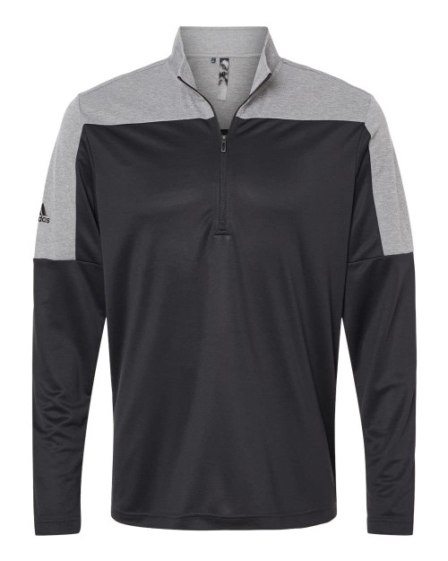adidas Mens Lightweight Quarter-Zip Pullover, M, Black/Grey Three Melange