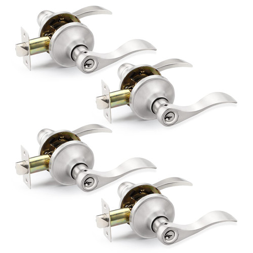 Set of 4 Satin Nickel Hall and Closet Door Lever, Keyless Interior Door Handles Closet Door Handle, Classic Passage Door Lever for Hallway and Closet, Passage Door Handle Sets
