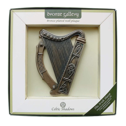 Royal Tara Bronze Plated Wall Plaque with Irish Harp Design 16cm X 13cm
