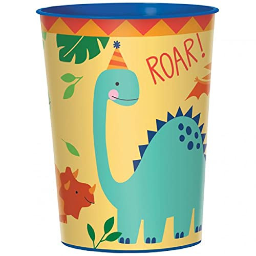 amscan Dino-Mite Multicolor Plastic Favor Cup - 16 Oz (1 Pc) - Reusable Party Tableware for Kids Events & Parties