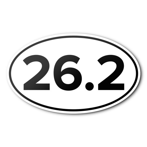 26.2 Marathon Anti-UV Vinyl Oval Car Bumper Sticker - Running & Races - White