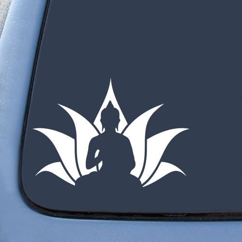 Bargain Max Decals Buddha Lotus Flower Sticker Decal Notebook Car Laptop 5.5" (White)