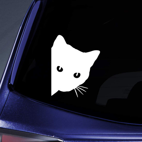 Bargain Max Decals Peeking Cat Silhouette Sticker Decal Notebook Car Laptop 5.5" (White)