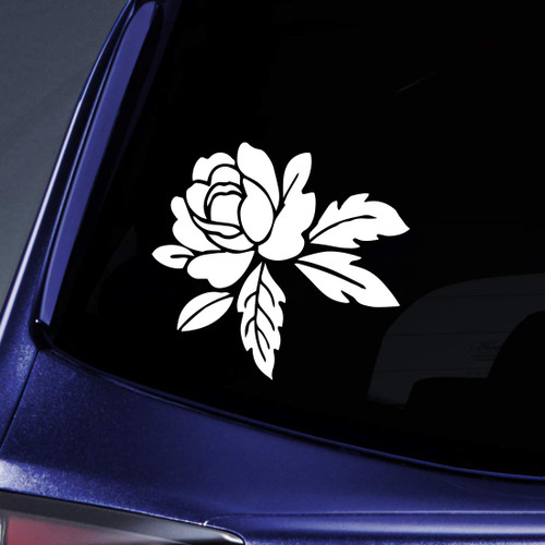 Bargain Max Decals Rose with Leaves Silhouette Sticker Decal Notebook Car Laptop 5.5" (White)