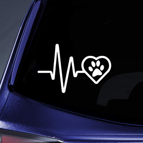 Bargain Max Decals Heartbeat Animal Paw Sticker Decal Notebook Car Laptop 5.5" (White)