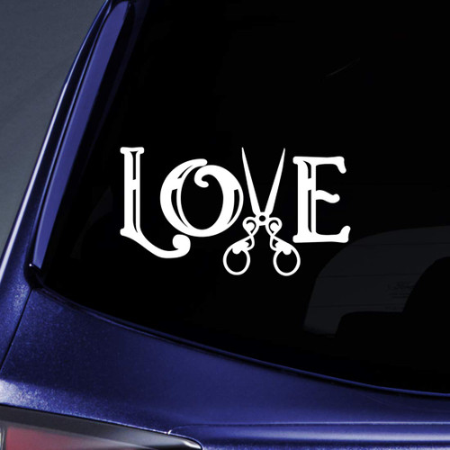 Bargain Max Decals Love Scissors Sticker Decal Notebook Car Laptop 5.5" (White)